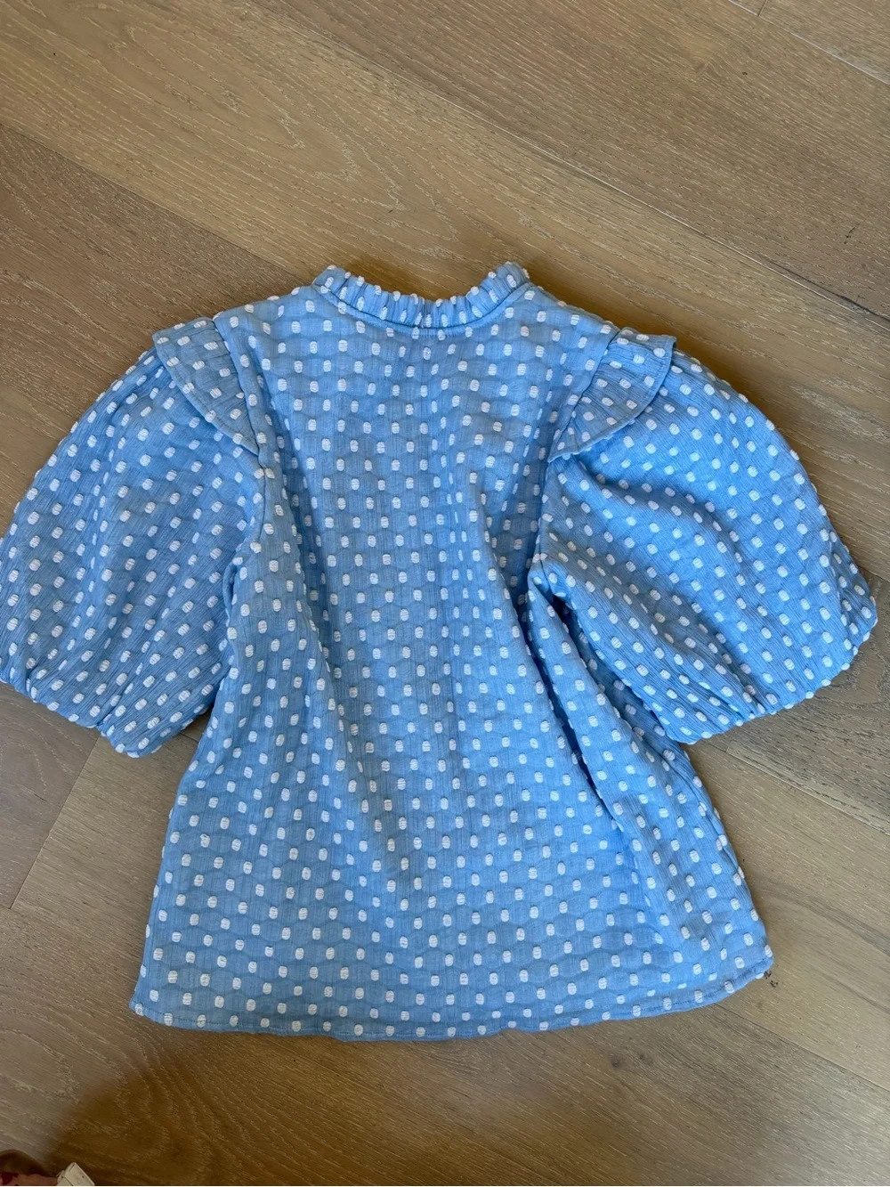 THML Powder Blue Swiss Dot Ruffle Neck Dress - Picture 7 of 10